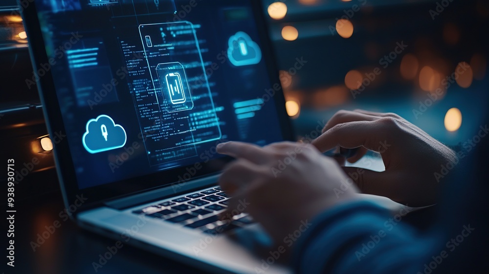 A close-up of a cloud security system being configured on a laptop A close-up of a cloud security system being configured on a laptop