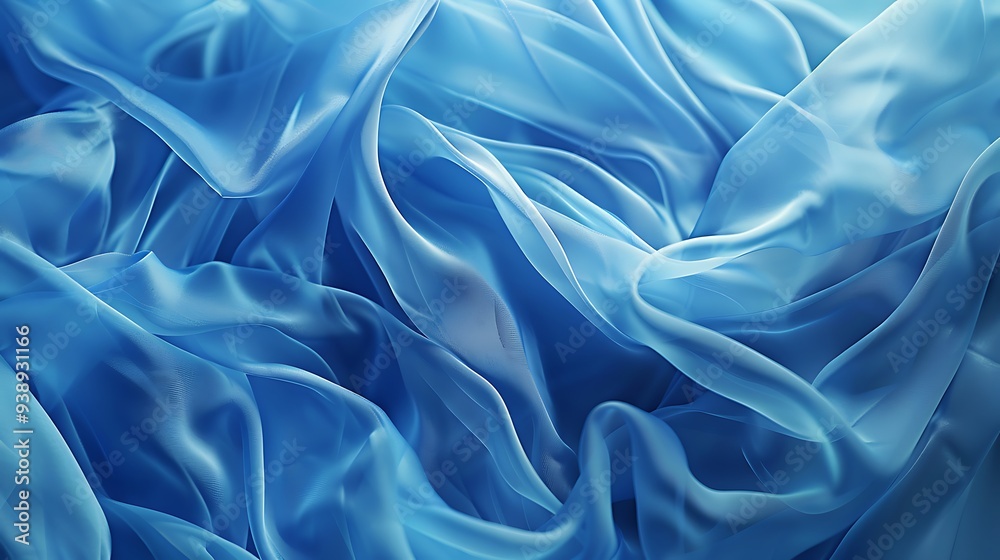 Waves of ethereal azure silk cascading downwards, captured in a serene moment where the fabric seems weightless and suspended, highlighting its serene elegance Waves of ethereal azure silk cascading downwards, captured in a serene moment where the fabric seems weightless and suspended, highlighting its serene elegance
