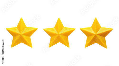 Set of three yellow 3D stars isolated on white background