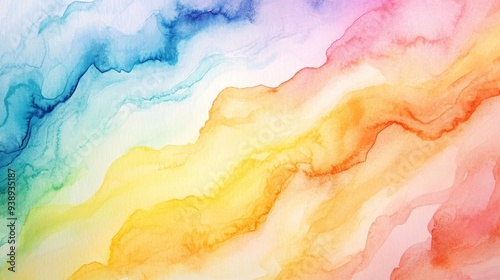 Abstract rainbow watercolor background with fluid, colorful strokes and textures, creating a lively and vibrant visual.