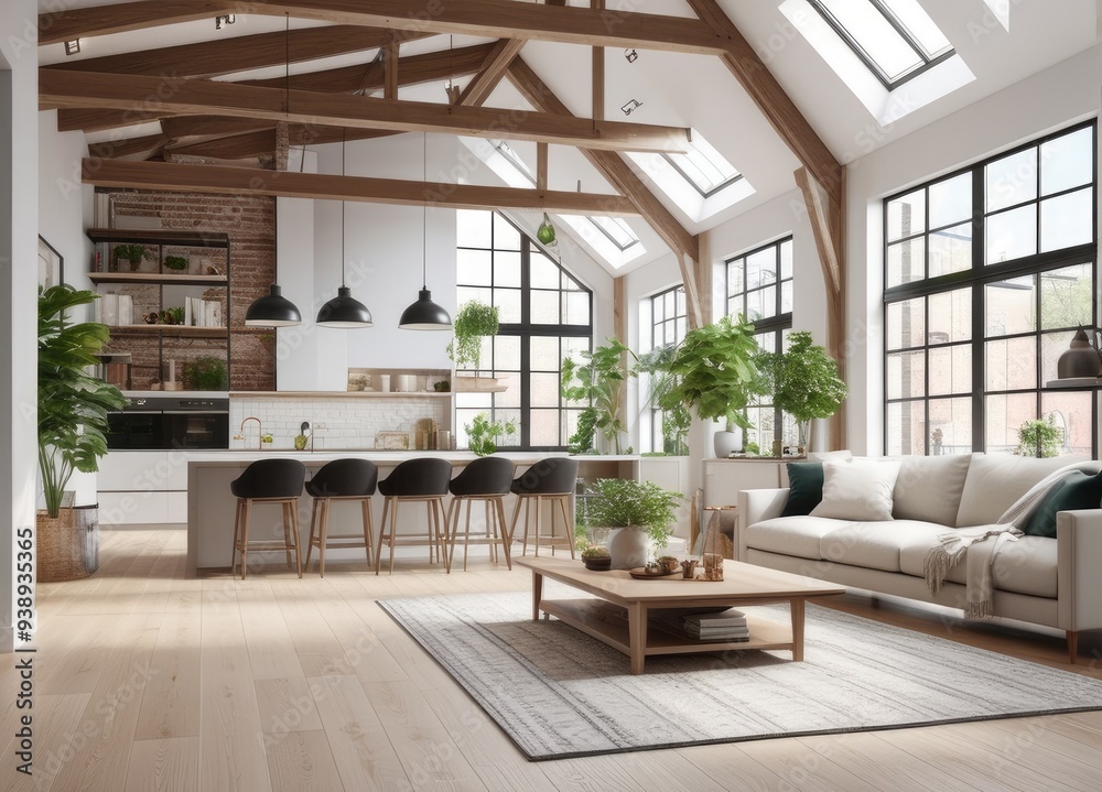 new modern scandinavian loft apartment. 3d rendering new modern scandinavian loft apartment. 3d rendering
