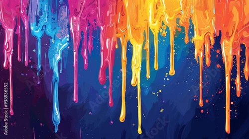 Abstract dripping paint design with vibrant colors,