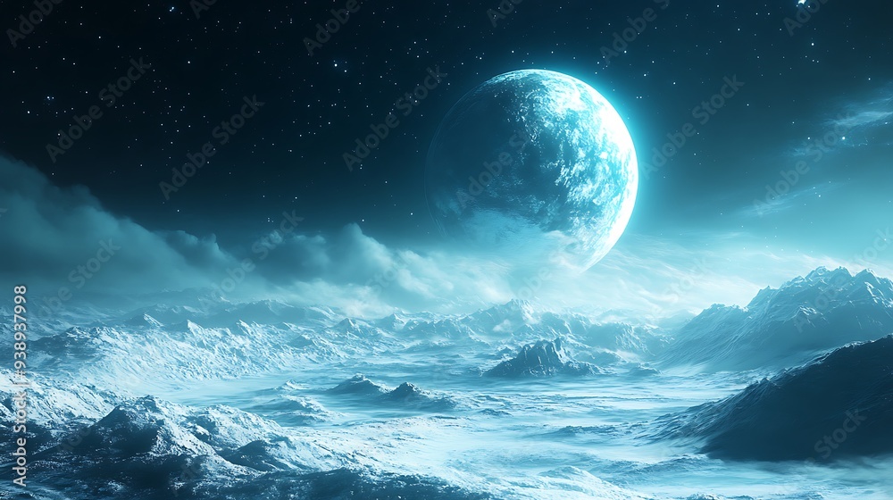 A Frozen Landscape Beneath a Glowing Moon A Frozen Landscape Beneath a Glowing Moon