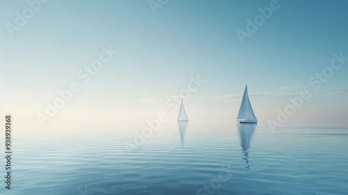 Sailboats on a Calm Sea at Dawn