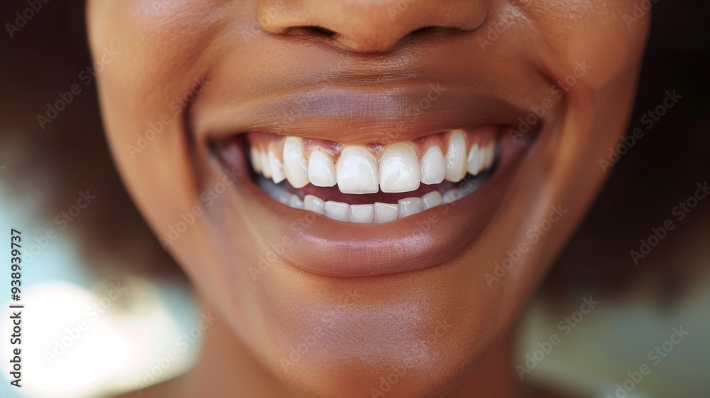 Obraz premium A woman with a radiant smile and healthy white teeth enjoys a sunny day outdoors, showcasing her happiness and confidence in a joyful moment of genuine expression