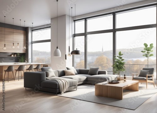 new modern scandinavian loft apartment. 3d rendering