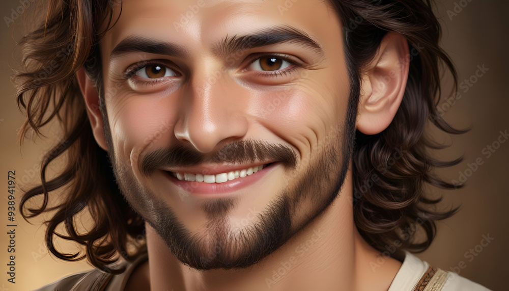 Jesus Christ with a Radiant Smile A Compassionate, Gentle Portrait in Modern Artistic Style, Illuminated by Soft Light, Embracing Love and Acceptance Jesus Christ with a Radiant Smile A Compassionate, Gentle Portrait in Modern Artistic Style, Illuminated by Soft Light, Embracing Love and Acceptance