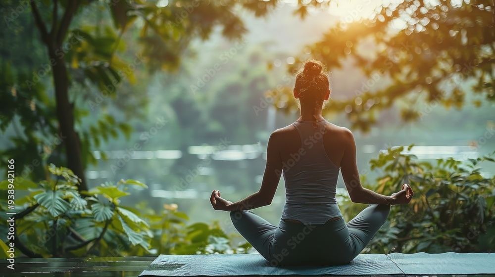 a person practicing yoga in a serene outdoor setting, promoting a healthy and mindful lifestyle. a person practicing yoga in a serene outdoor setting, promoting a healthy and mindful lifestyle.