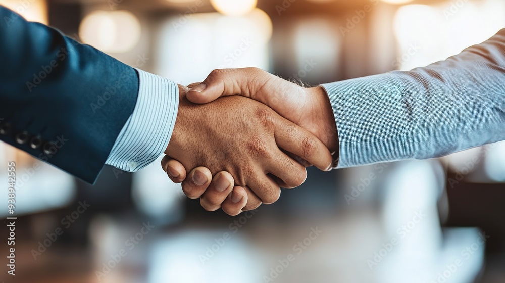 Happy businessman shaking hands with a newly employed person, positive and professional Happy businessman shaking hands with a newly employed person, positive and professional