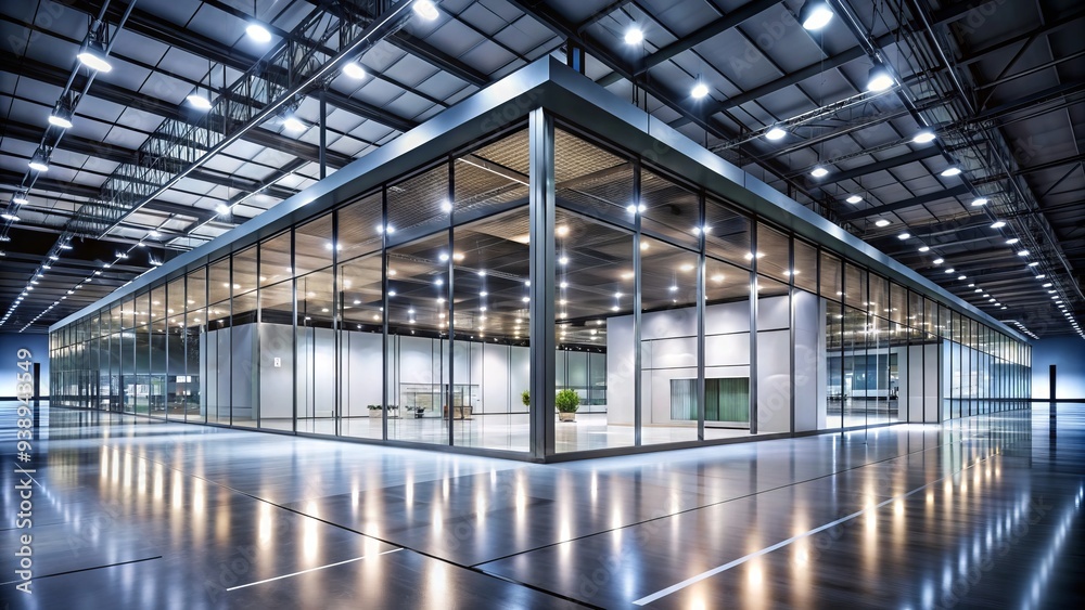 Modern glass-walled exhibition center with sleek architecture, polished floors, and strategically placed lighting, ready to host a variety of trade shows and events. Modern glass-walled exhibition center with sleek architecture, polished floors, and strategically placed lighting, ready to host a variety of trade shows and events.