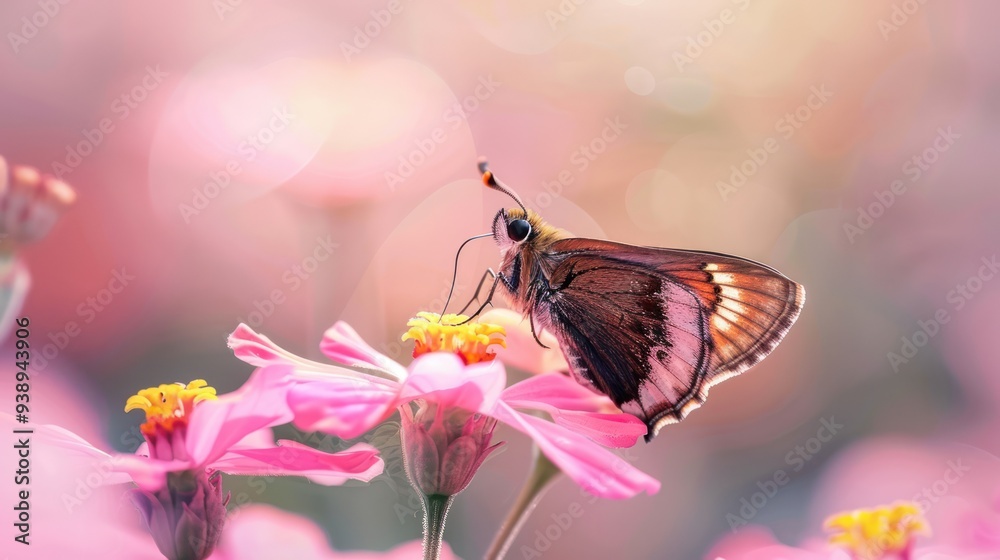 Butterfly on Pink Flower in Soft Light Butterfly on Pink Flower in Soft Light