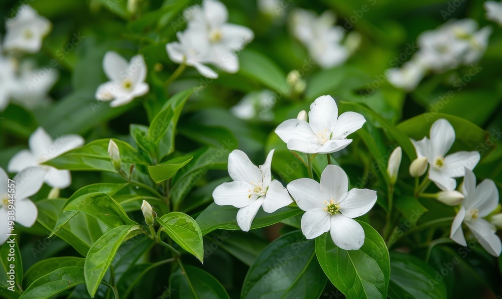 Beautiful White Flowers on Lush Green Foliage 