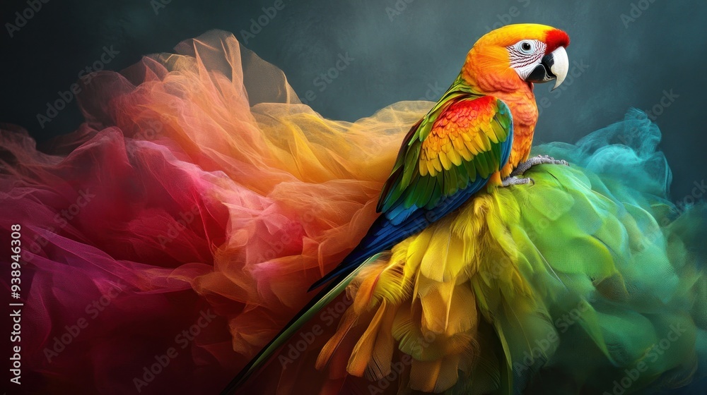 Fototapeta premium Colorful Parrot on a Dress