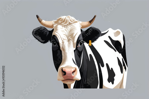 Holstein Black and white patched coated cow, isolated vector illustration