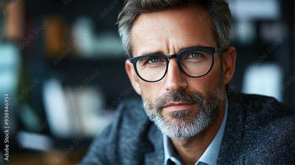 Mid-adult businessman focused at work in a contemporary office Mid-adult businessman focused at work in a contemporary office