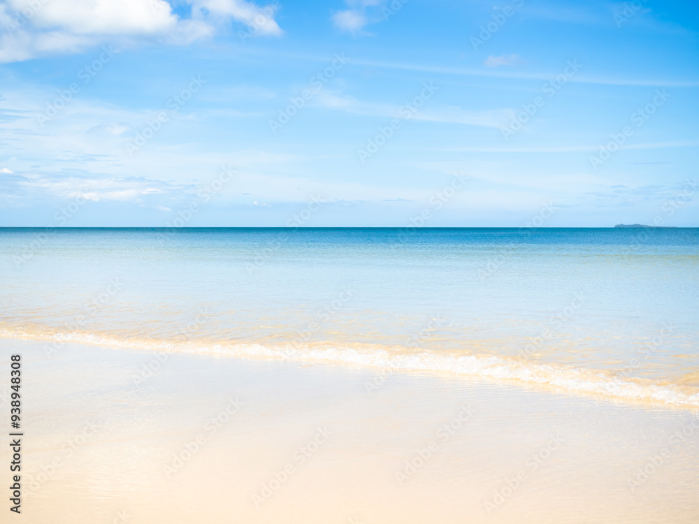 Obraz premium Summer background nature travel Sand beach ocean texture surface blue sea and horizon nature tropical, beauty view landscape shore island cloud clear sky light day card holidays tourism Vacation.