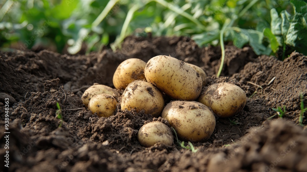 Fresh organic potatoes growing in the field Fresh organic potatoes growing in the field