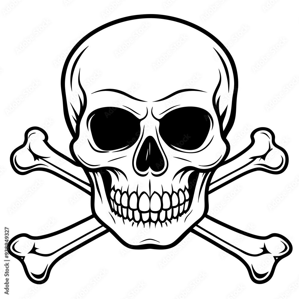 A black and white image of a skull with crossbones generated by AI. A black and white image of a skull with crossbones generated by AI.