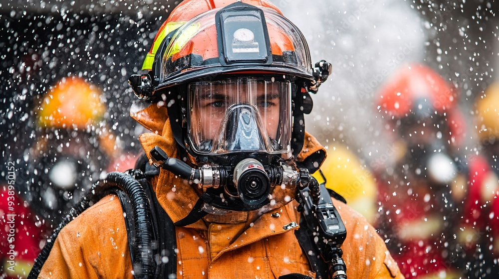 A firefighting robot using advanced tools to suppress a fire in a hazardous environment emphasizing the role of robotic technology in modern emergency services Stock Photo with copy space A firefighting robot using advanced tools to suppress a fire in a hazardous environment emphasizing the role of robotic technology in modern emergency services Stock Photo with copy space