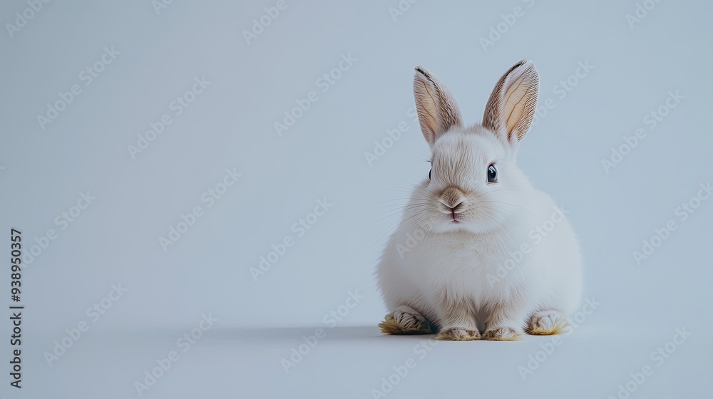 A fluffy rabbit sitting quietly on a white background, its soft fur contrasted against the bright space. Ideal for text placement. A fluffy rabbit sitting quietly on a white background, its soft fur contrasted against the bright space. Ideal for text placement.