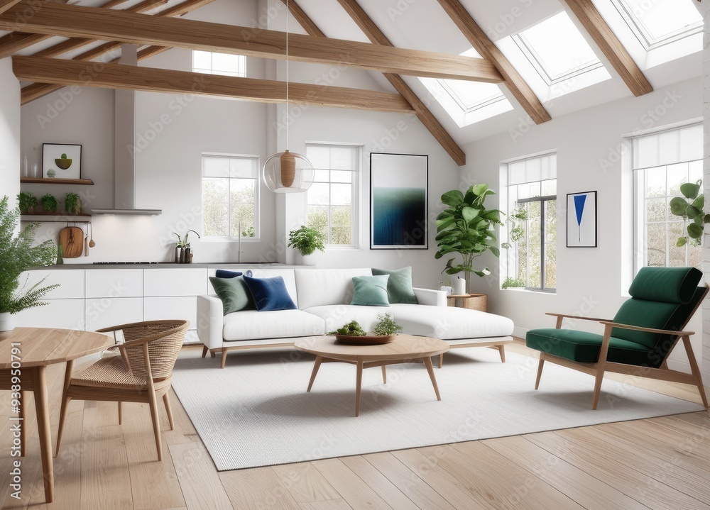 Fototapeta premium new modern scandinavian loft apartment. 3d rendering