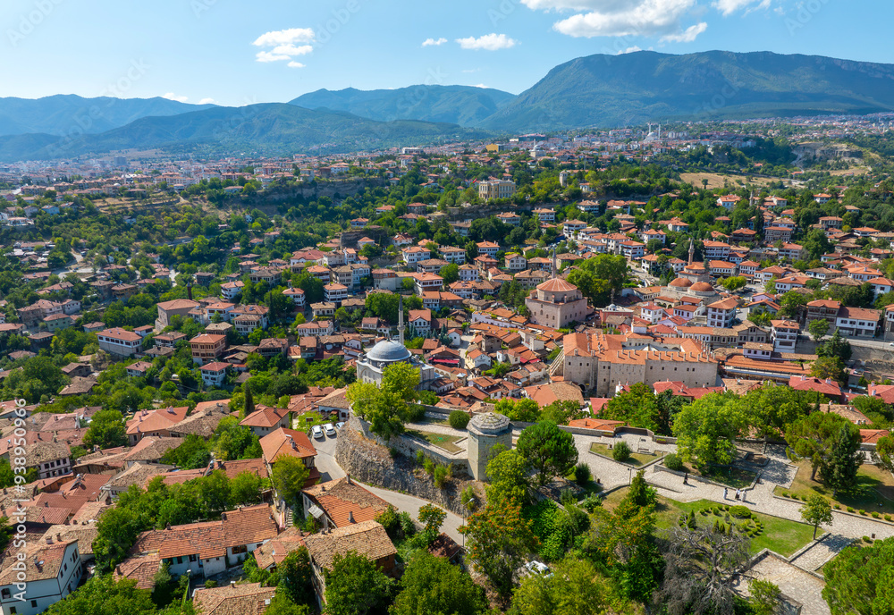 Fototapeta premium Traditional Ottoman Houses in Safranbolu. Safranbolu UNESCO World Heritage Site. Old wooden mansions turkish architecture. Safranbolu landscape view.