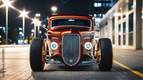 Obraz na płótnie Beautiful unique orange brown vintage hot rod car front view, automotive background, tuning template, wallpaper, auto transport w salonie