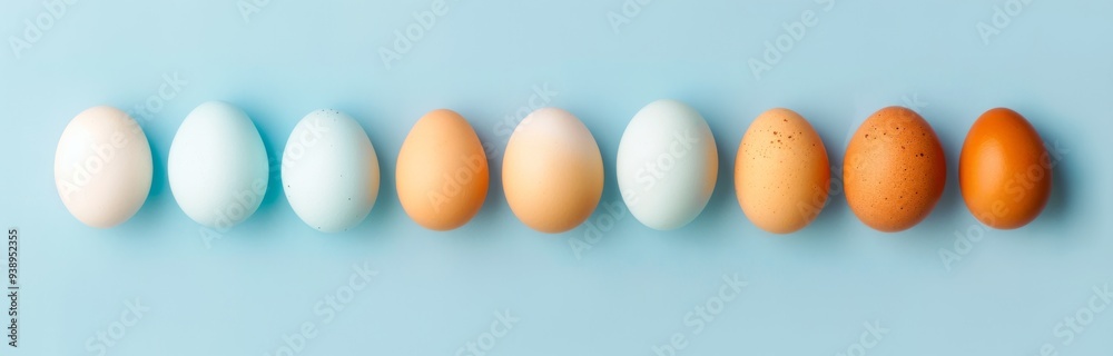 a raw of eggs in different colors on a blue background a raw of eggs in different colors on a blue background