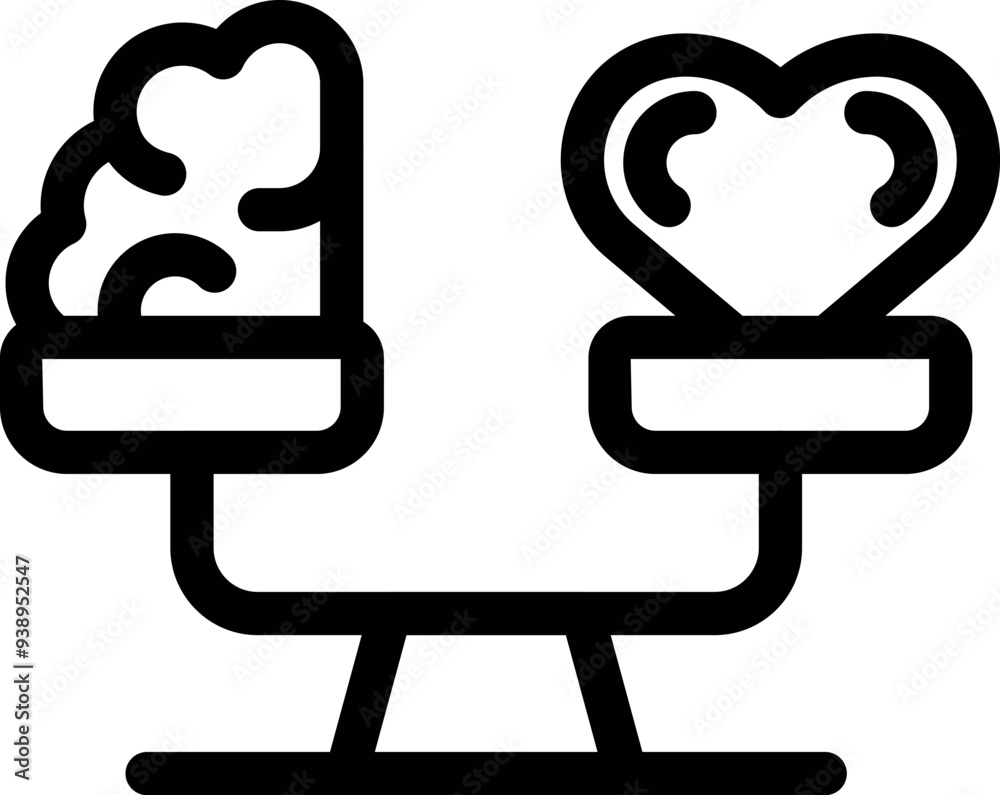 Balance scale comparing the human heart with the brain, symbolizing the contrast between logic and feelings Balance scale comparing the human heart with the brain, symbolizing the contrast between logic and feelings