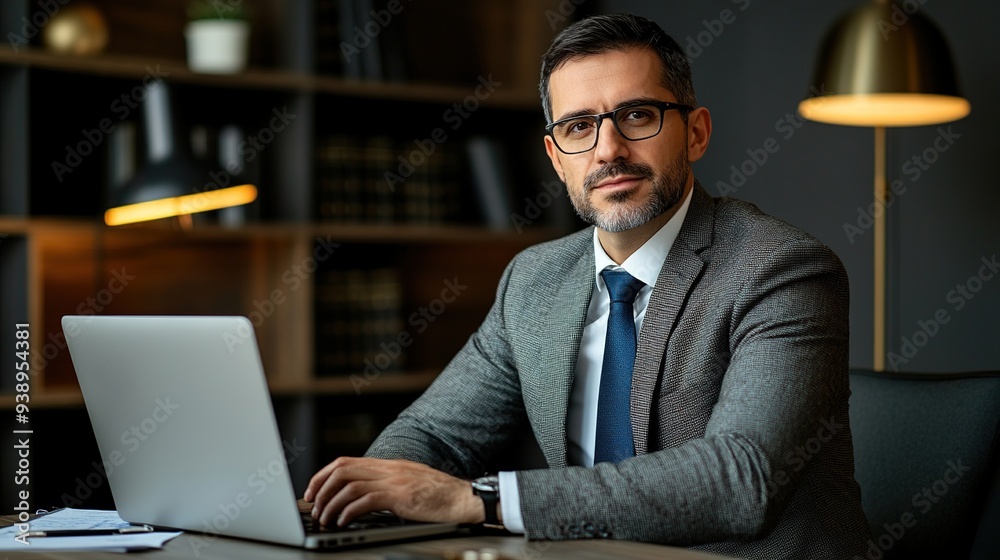 Portrait of a dedicated business consultant with a laptop and documents, professional and organized Portrait of a dedicated business consultant with a laptop and documents, professional and organized