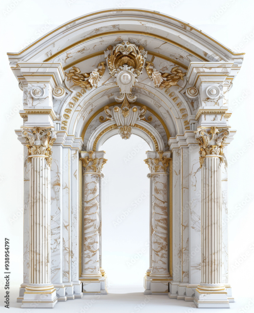 Obraz premium Intricate marble archway with ornate golden detailing showcasing classical architecture in a modern design setting