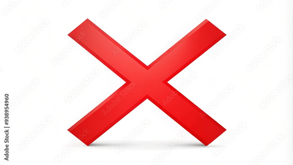 Red 'X' symbol overlaid on a white background,-formed by two bold diagonal lines, indicating cancellation, rejection, or elimination in a modern vector illustration. Red 'X' symbol overlaid on a white background,-formed by two bold diagonal lines, indicating cancellation, rejection, or elimination in a modern vector illustration.