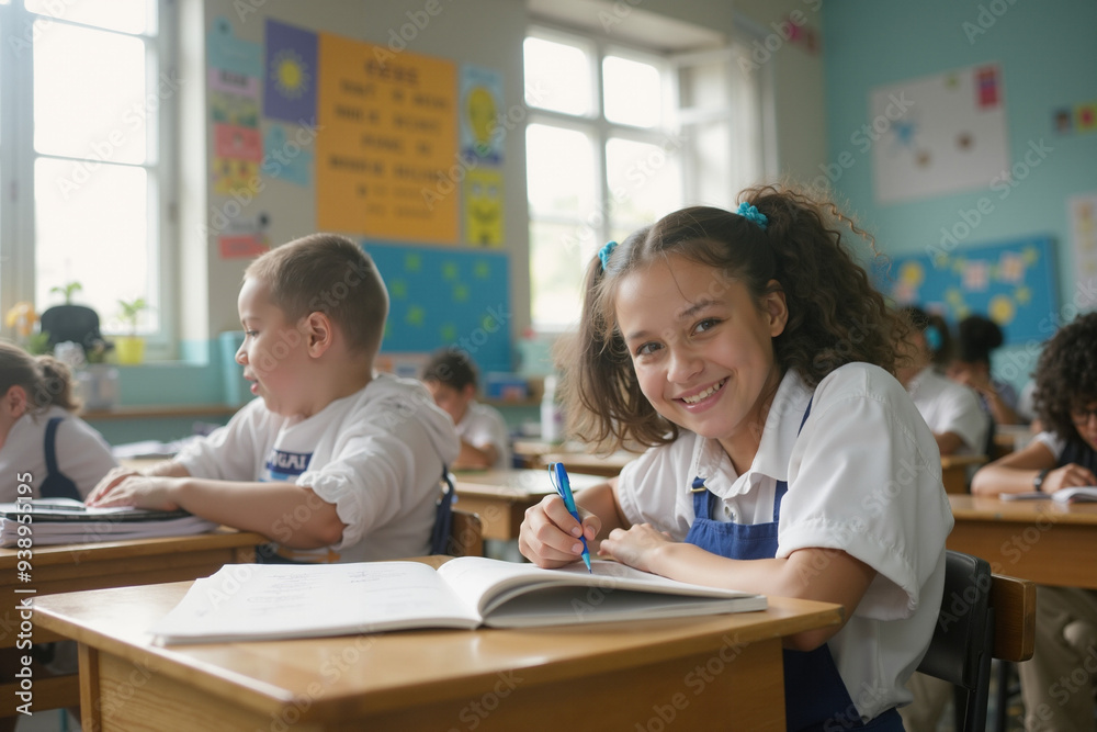 Enthusiastic Black Female Student in Vibrant Classroom: Ideal for Education, Diversity, and Back-to-School Campaigns Enthusiastic Black Female Student in Vibrant Classroom: Ideal for Education, Diversity, and Back-to-School Campaigns