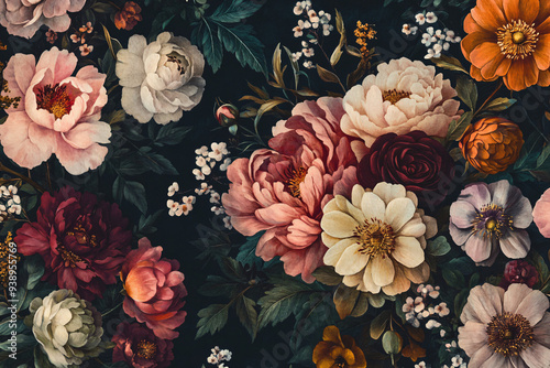 Wallpaper Mural Floral Pattern Dark Background Torontodigital.ca