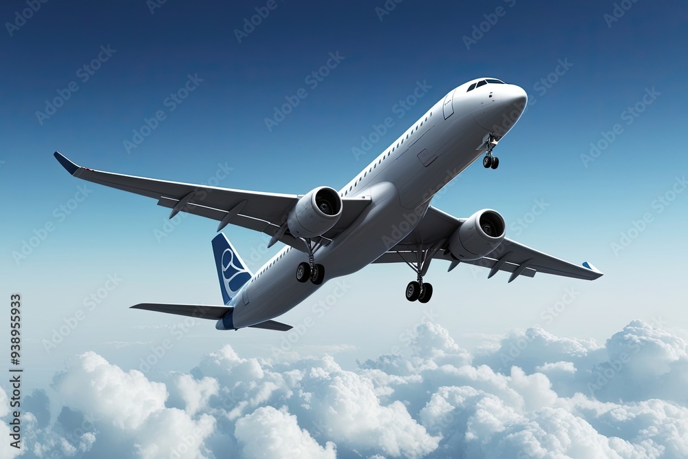 Graceful Airplane Climbing in 3D Render Against Crisp White Background Graceful Airplane Climbing in 3D Render Against Crisp White Background
