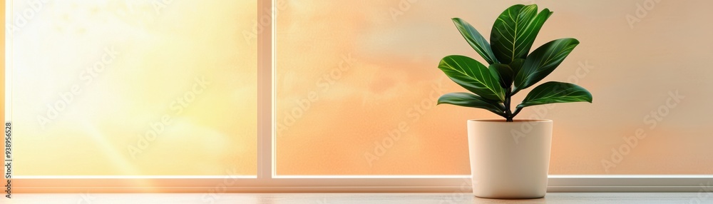 A vibrant plant in a modern pot situated near a sunlit window, adding life and warmth to a serene indoor space. A vibrant plant in a modern pot situated near a sunlit window, adding life and warmth to a serene indoor space.