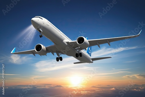New Airplane Rising in the Sky: Modern Travel Concept and 3D Render