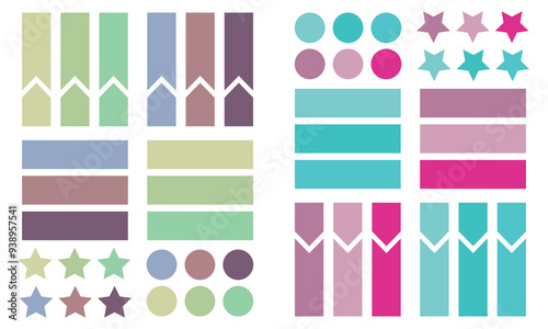 Set of modern simple banner ribbons. Decorative flag, tape for text, printable, planner, scrapbook, stickers and more.