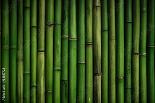 Processed collage of green bamboo fence surface texture. Background for banner, backdrop