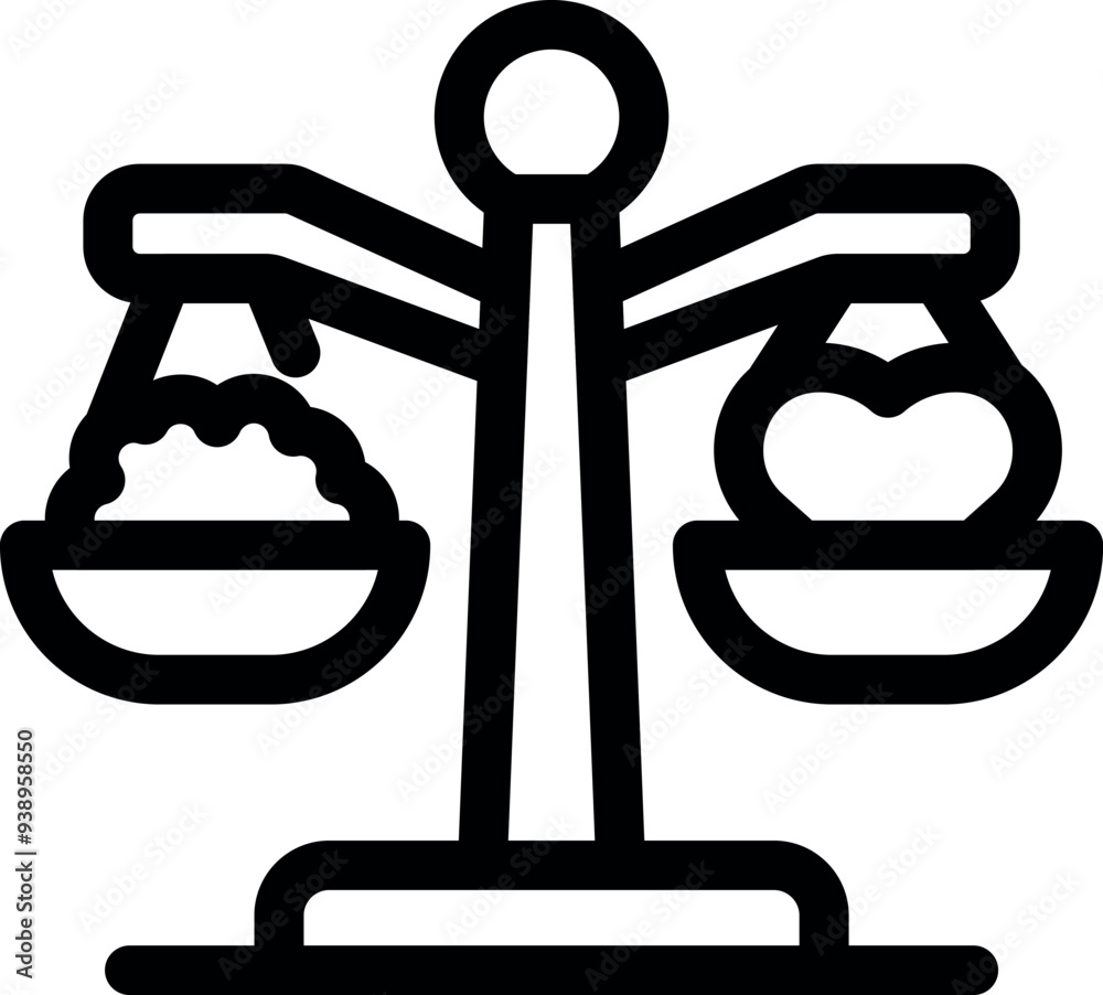 This simple icon of a balance scale weighing logic and love is perfect for projects about relationships