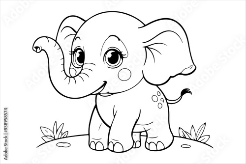 Coloring page of little baby elephant for kids coloring book