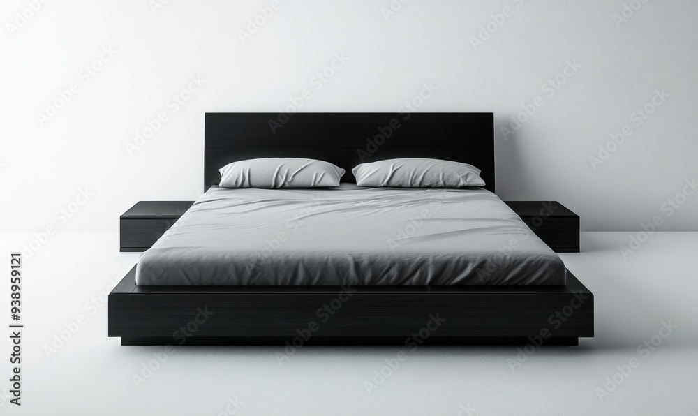 Modern Double Bed with White Headboard: Top View on Abstract Background. Elegant Bedroom Furniture for Comfortable Sleep, Newlywed Decor, and Contemporary Home Design. Minimalist Style for Restful Nig Modern Double Bed with White Headboard: Top View on Abstract Background. Elegant Bedroom Furniture for Comfortable Sleep, Newlywed Decor, and Contemporary Home Design. Minimalist Style for Restful Nig