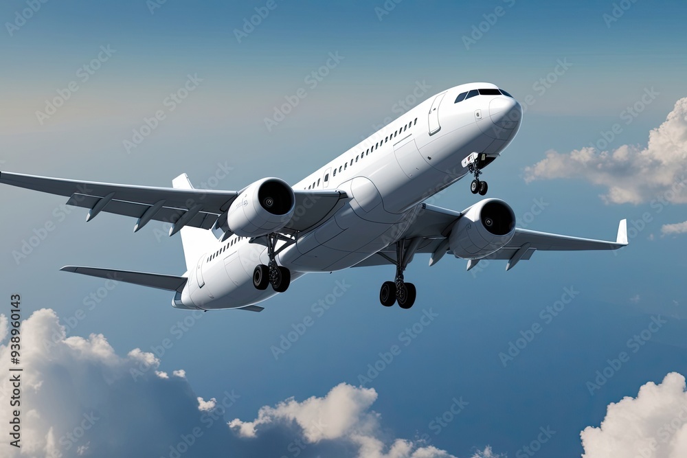 White Commercial Airplane in Dynamic Ascent - Isolated Travel Concept 3D Rendering White Commercial Airplane in Dynamic Ascent - Isolated Travel Concept 3D Rendering
