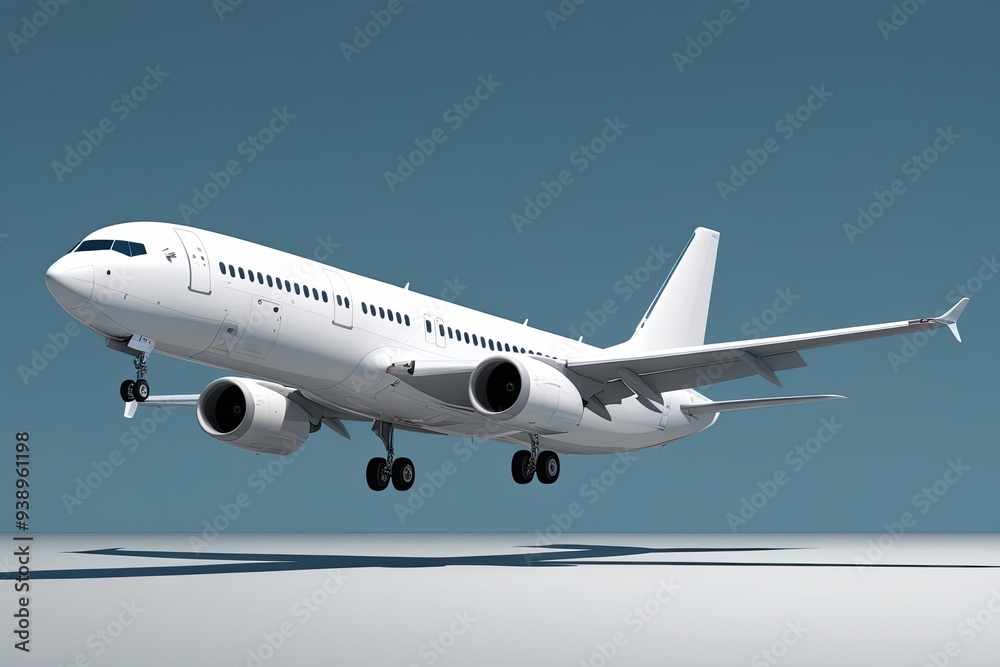 Elegant White Airliner Climbing Against a Clean Backdrop in 3D Representation Elegant White Airliner Climbing Against a Clean Backdrop in 3D Representation