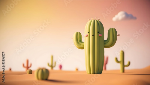 Cactus Cartoon and Desert Background 
