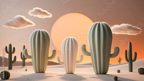 Cactus Cartoon and Desert Background 