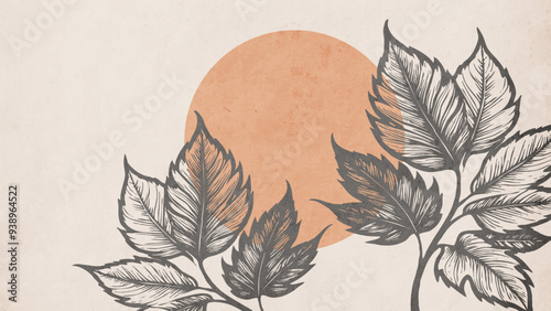 Botanical background. Abstract plant shapes. Minimalist illustration for printing on wall decorations.