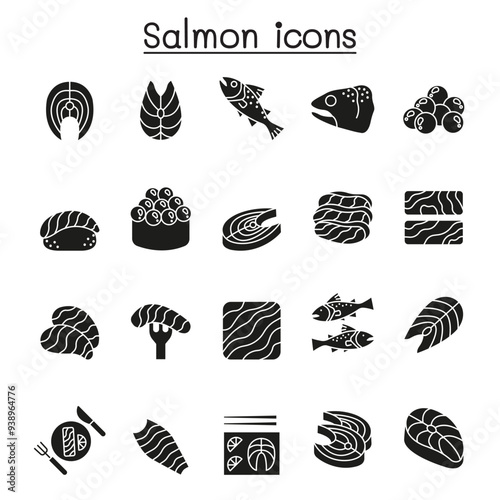 Salmon icon set in glyph style