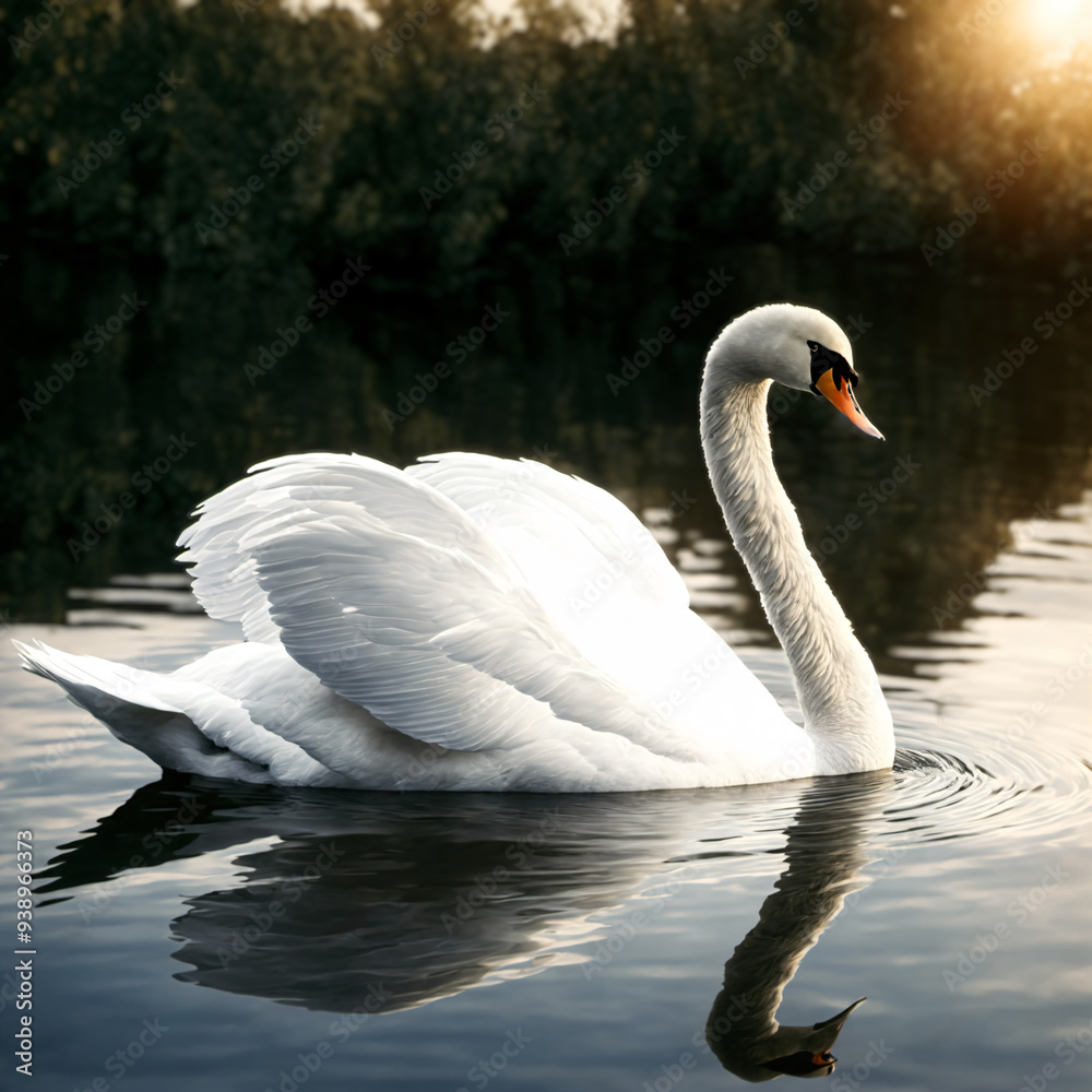 Illustration of a Graceful Swan Gliding on Calm Water Illustration of a Graceful Swan Gliding on Calm Water