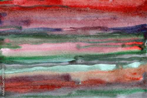 Striped green -red watercolor paper background texture